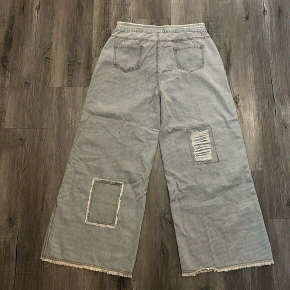 POL Women’s Pants Striped Extra Wide Leg Size Large Pinstripes Patches Blue - Picture 6 of 8